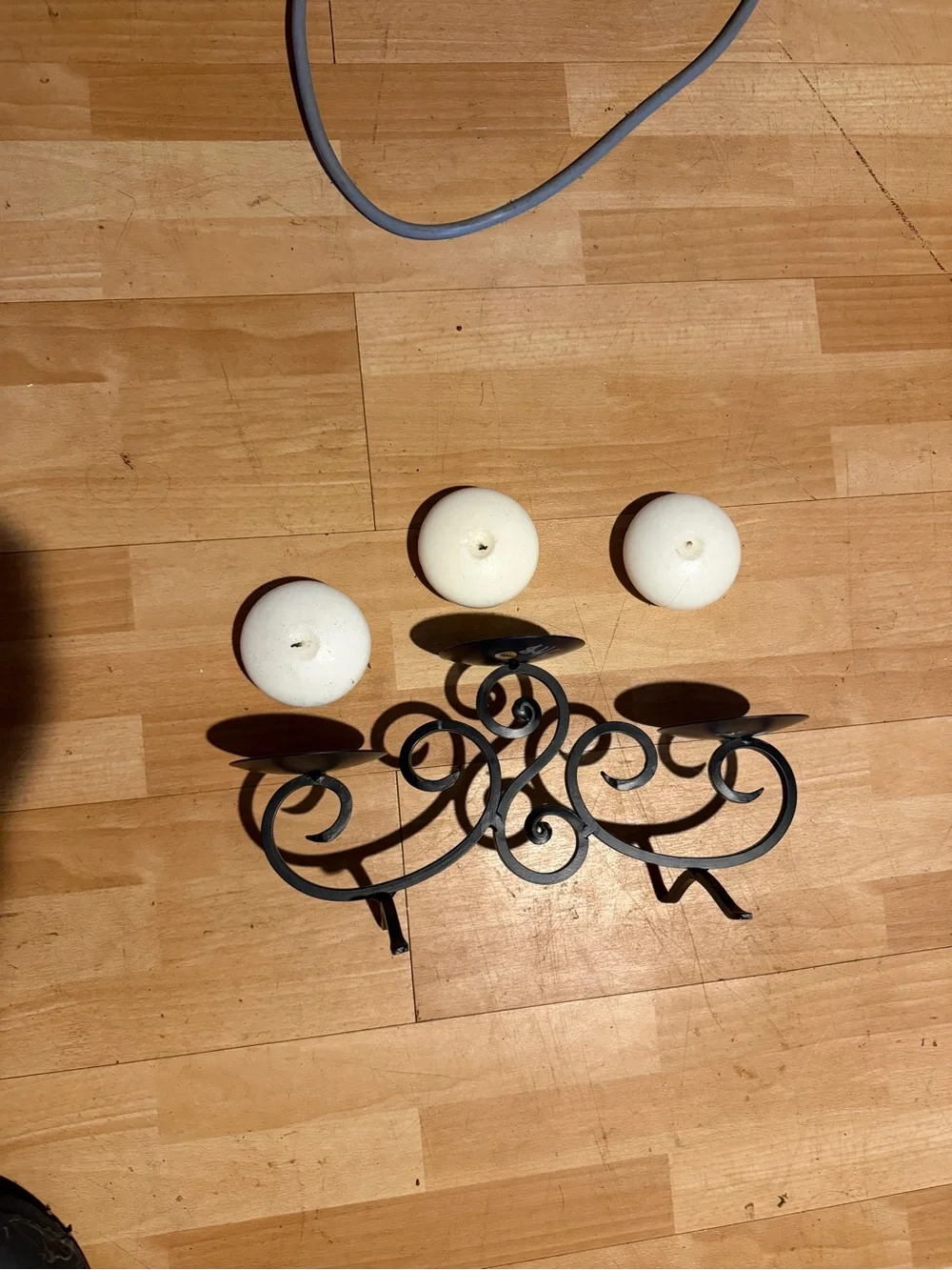 Decorative Black Scroll Metal Candle Holder with Cream Pillar Candles